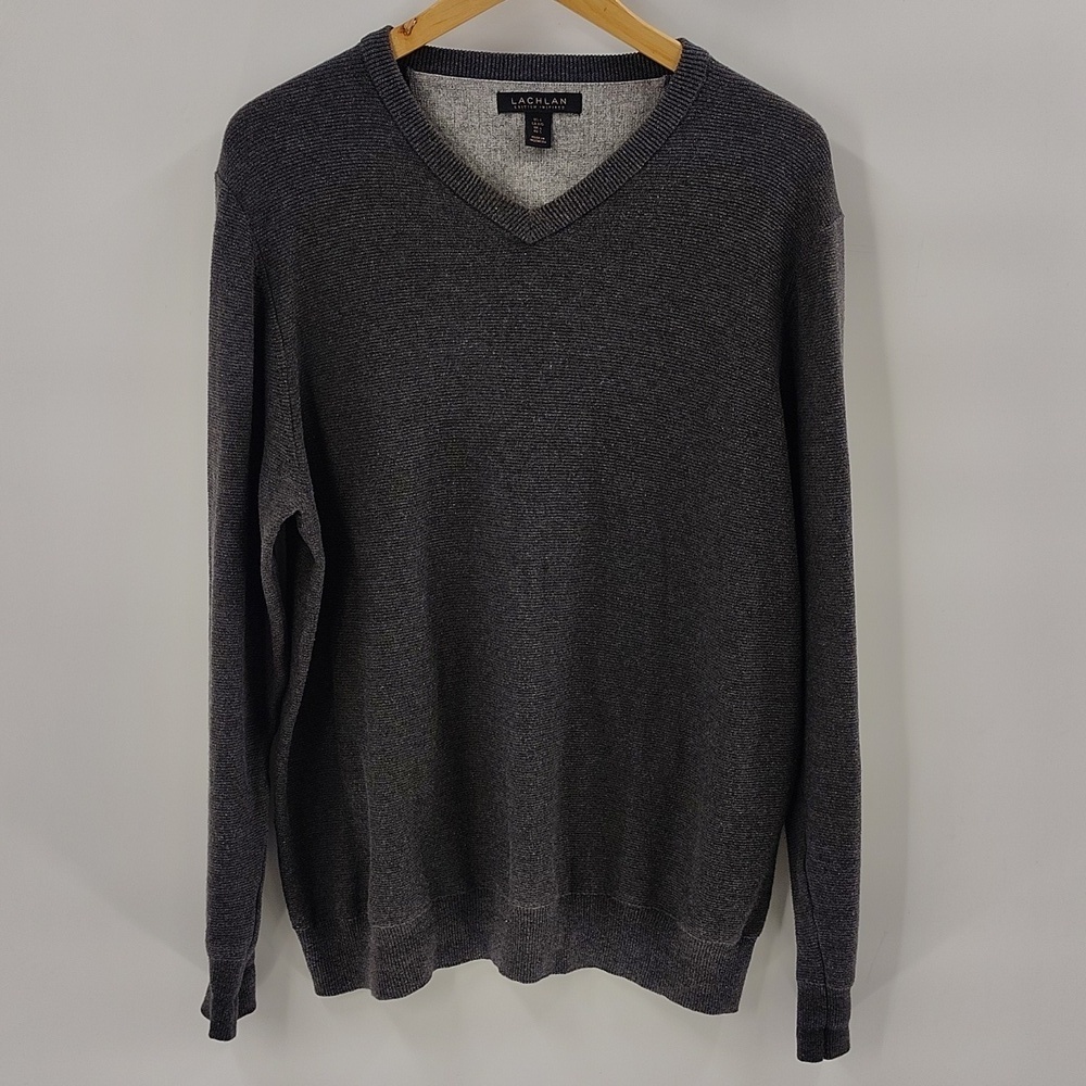 Lachlan Gray L Mens Sweater V Neck Large 100% Cotton British Inspired